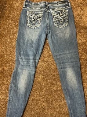 Vigoss Women's Medium Blue Skinny Jeans with Embroidered Back Pockets